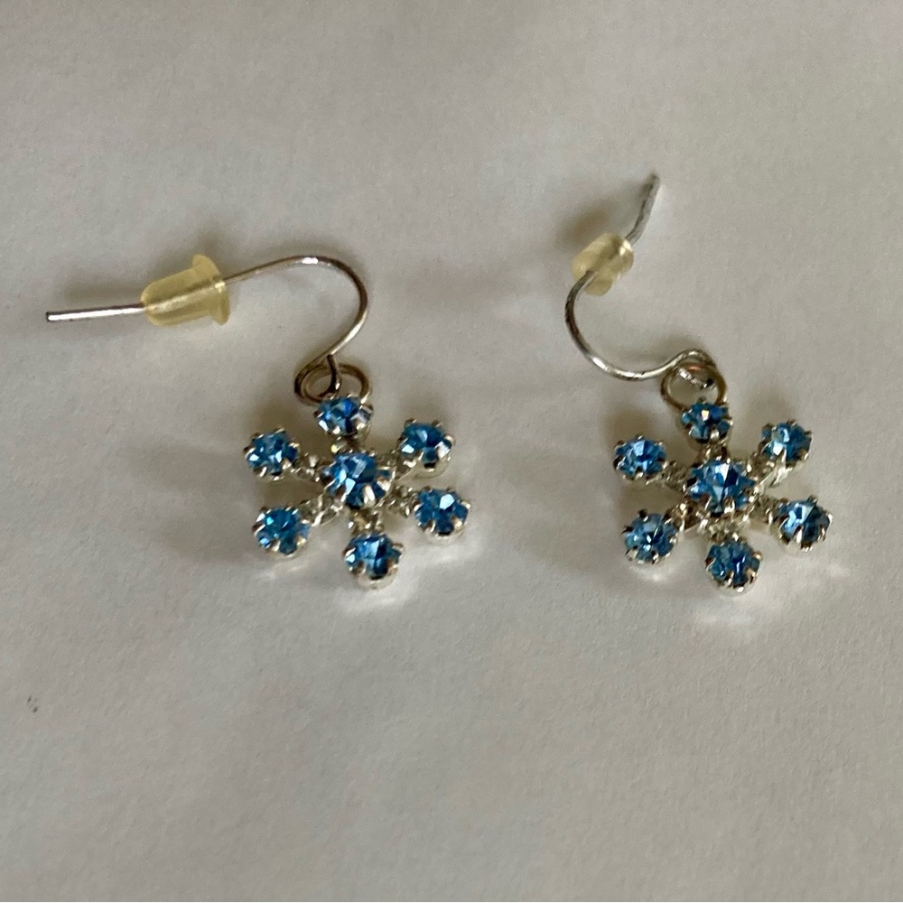Rhinestone Light Blue Snowflake Earrings w/ Hooks